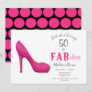 50 and Fabulous Pink and Black 50th Birthday Invitation