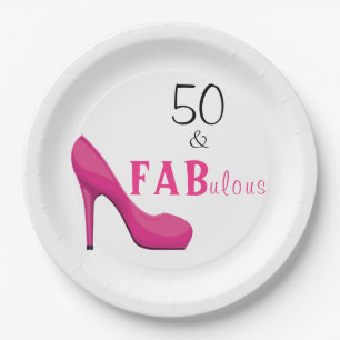 50 and Fabulous Pink and Black 50th Birthday Paper Plates