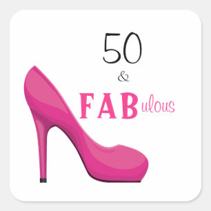 50 and Fabulous Pink and Black 50th Birthday Square Sticker