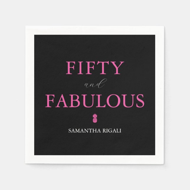 50 and Fabulous Pink and Black Birthday Napkins (Front)