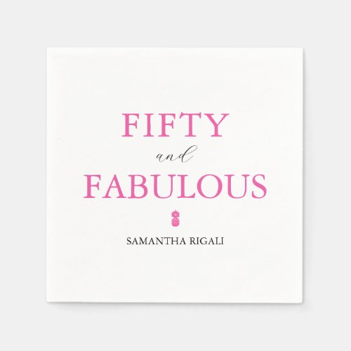 50 and Fabulous Pink and Black Birthday Napkins