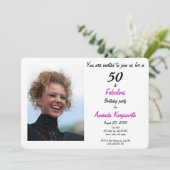 50 and fabulous pink and black elegant photo invit invitation (Standing Front)