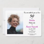 50 and fabulous pink and black elegant photo invit invitation (Front)
