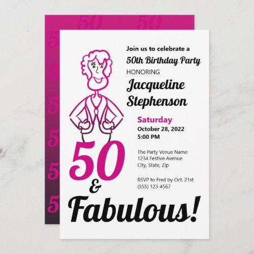 50 and Fabulous Pink and Black Invitation