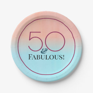 50 and Fabulous Pink and Blue Party Paper Plates