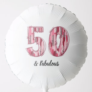 50 and Fabulous Pink and Leopard Brush Strokes Balloon