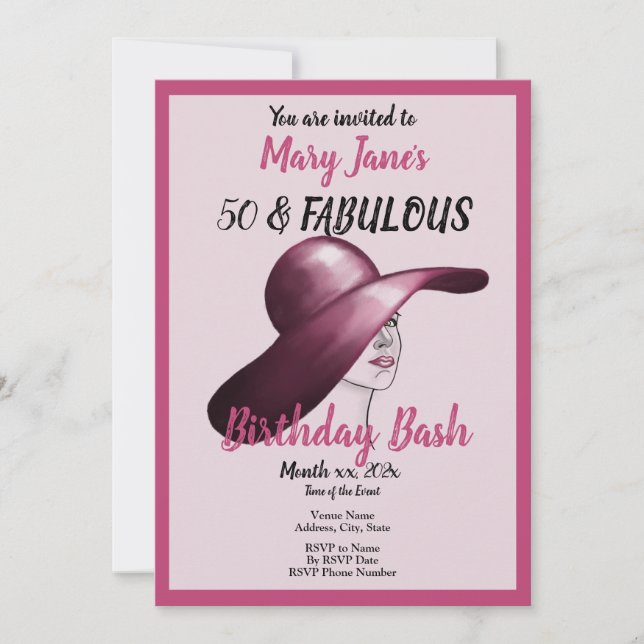 50 and Fabulous Pink Birthday Bash Invitation (Front)