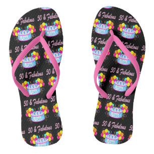 50 AND FABULOUS PINK BIRTHDAY CAKE FLIP FLOPS
