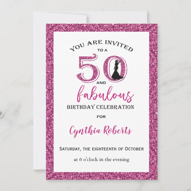 50 and Fabulous Pink Birthday Invitation (Front)