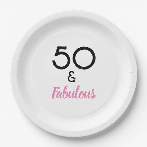 50 and Fabulous Pink Birthday Party Celebration Paper Plates