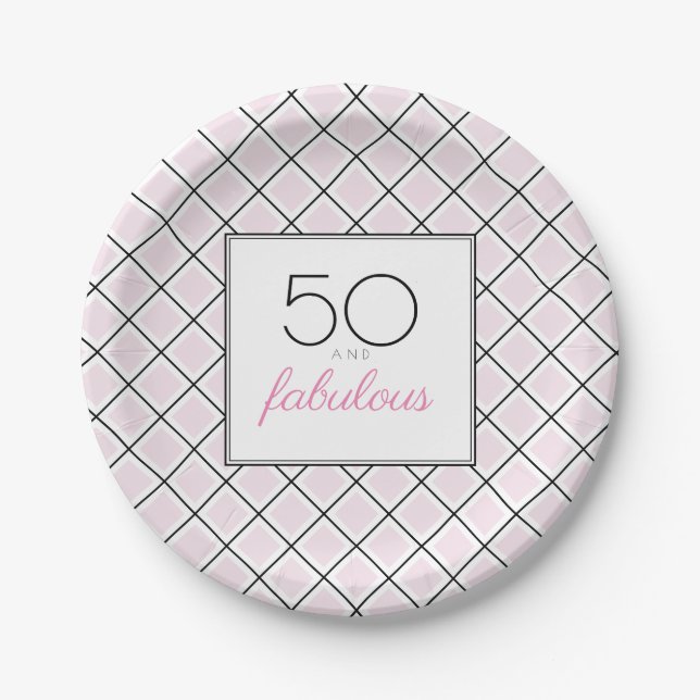 50 and fabulous pink birthday party paper plates (Front)