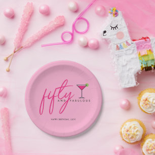 50 and Fabulous Pink Birthday Party Paper Plates