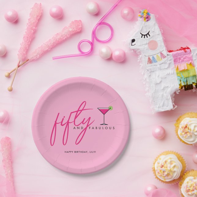 50 and Fabulous Pink Birthday Party Paper Plates (Party)