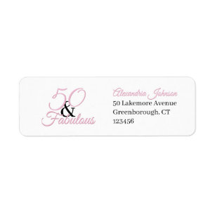50 and fabulous Pink Birthday Party Return Address Label