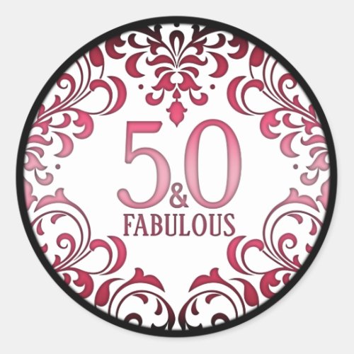 50 and Fabulous Pink Black 50th Birthday Classic Round Sticker