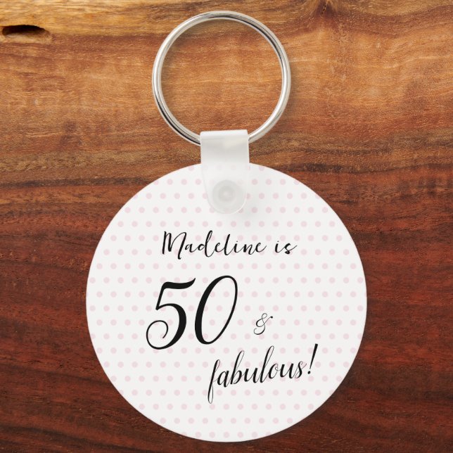 50 and fabulous Pink Black 50th Birthday Keychain (Front)