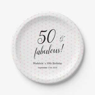 50 and Fabulous Pink Black 50th Birthday Paper Plates