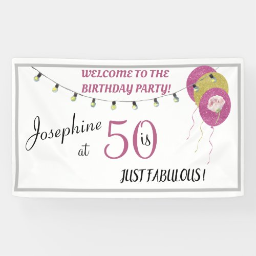 50 and Fabulous Pink Black Fiftieth Birthday Party Banner