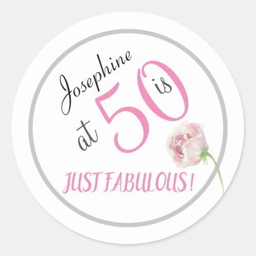 50 and Fabulous Pink Black Fiftieth Birthday Party Classic Round Sticker