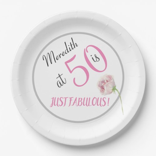 50 and Fabulous Pink Black Fiftieth Birthday Party Paper Plates