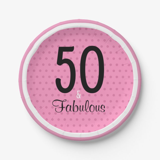 50 and Fabulous Pink Black Girly Birthday Paper Plates (Front)
