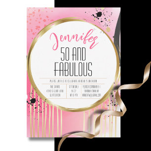 50 and Fabulous Pink Black Glam 50th Birthday  Invitation