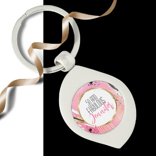 50 and Fabulous Pink Black Glamorous Modern Bold Keychain