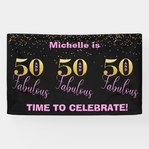 50 And Fabulous_Pink Black Gold Glitter Birthday Banner
