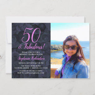 50 and Fabulous Pink Black Photo Birthday Party Invitation