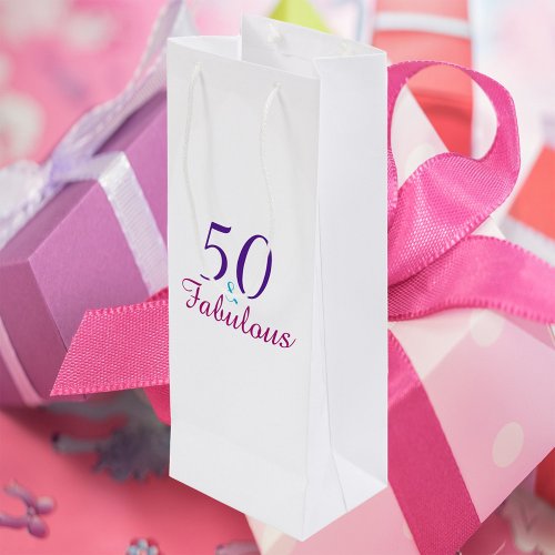 50 and Fabulous Pink Blue Purple Pretty Wine Gift Bag