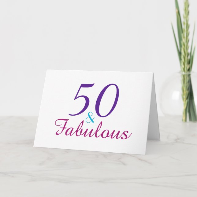 50 and Fabulous Pink Blue Violet Personalize Card (Front)