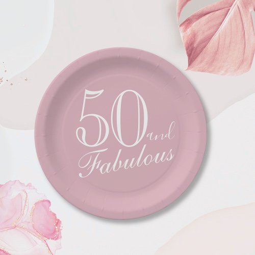 50 and Fabulous Pink Elegant Script 50th Birthday Paper Plates