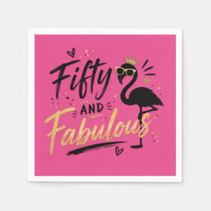 50 and fabulous pink flamingo 50th birthday napkins