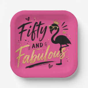 50 and fabulous pink flamingo 50th birthday paper plates