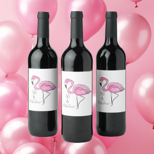 50 and Fabulous Pink Flamingo / Birthday Party Wine Label