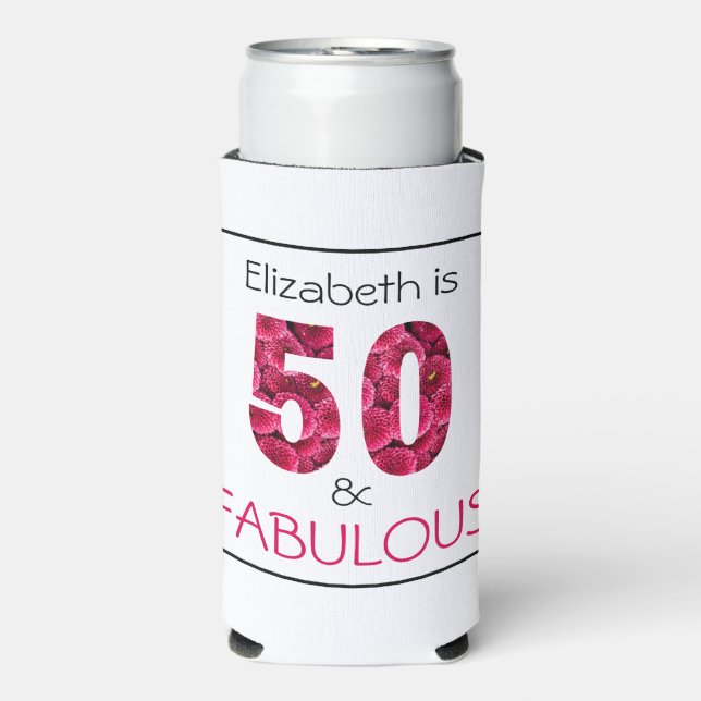 50 and Fabulous Pink Floral 50th Birthday Seltzer Can Cooler (Seltzer Front)