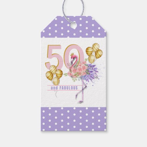 50 and Fabulous Pink Floral Flamingo Gift Tags