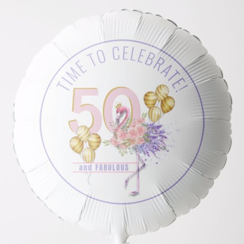 50 and Fabulous Pink Floral Flamingo Large Helium Balloon