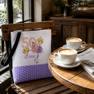50 and Fabulous Pink Floral Flamingo Tote Bag