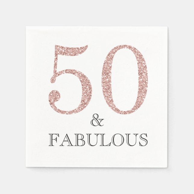 50 and Fabulous Pink Glitter 50th Birthday Party Napkins (Front)