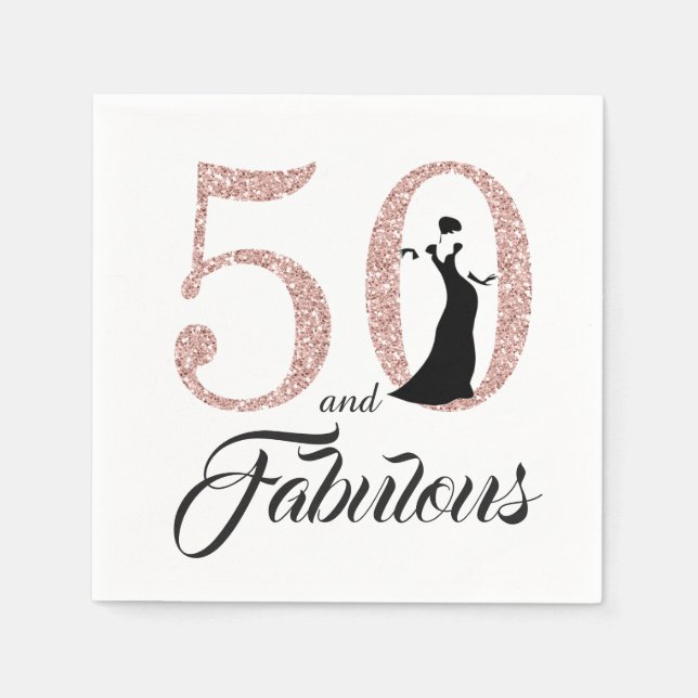 50 and Fabulous Pink Glitter 50th Birthday Party Napkins (Front)
