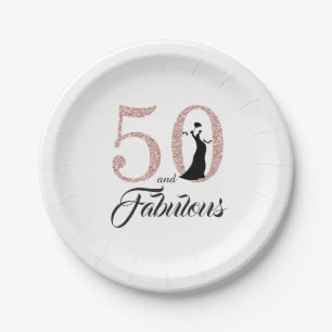 50 and Fabulous Pink Glitter Birthday Party Décor Paper Plates