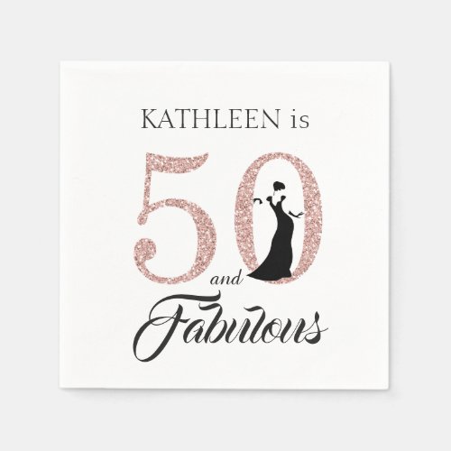 50 and Fabulous Pink Glitter Birthday Party Napkins