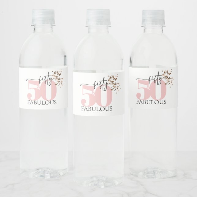 "50 and Fabulous" Pink & Glitter Minimal Labels (Bottles)