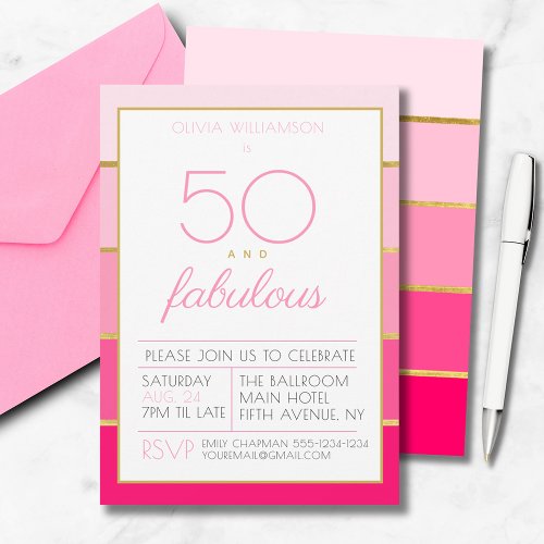 50 and fabulous pink gold birthday party invitation