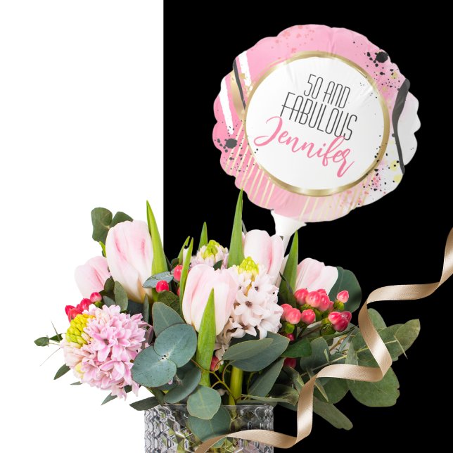 50 and Fabulous Pink Gold Black Modern Bold Balloon (Creator Uploaded)