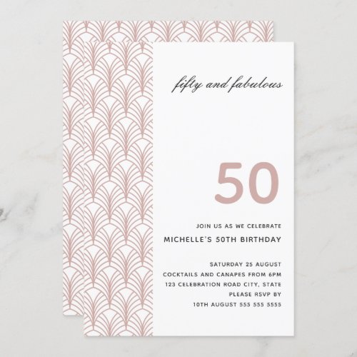 50 and Fabulous Pink Minimalist Art Deco 50th Invitation