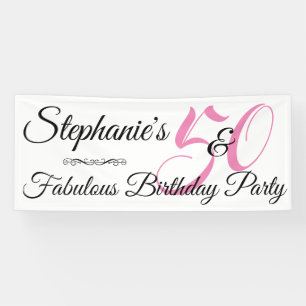 50 and Fabulous Pink Personalized Birthday Party Banner