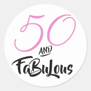 50 and Fabulous Pink Personalized Birthday Party Classic Round Sticker