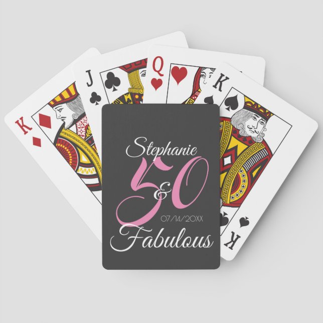 50 and Fabulous Pink Personalized Birthday Party  Poker Cards (Back)